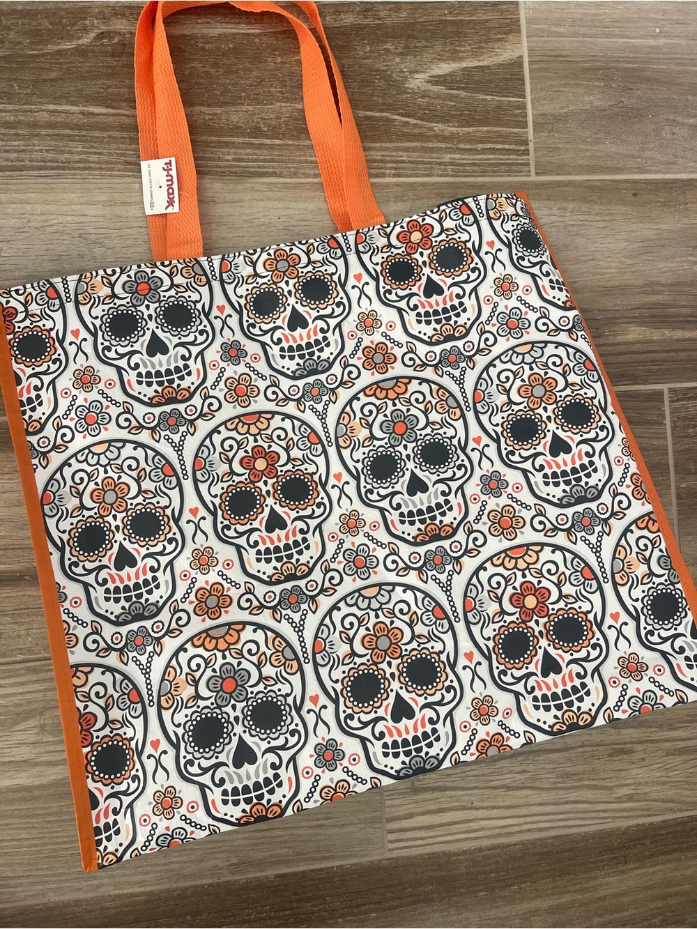 T.J.Maxx Halloween 💀🤍🧡🖤White, Orange and Black Sugar Skull Pattern Reusable Tote